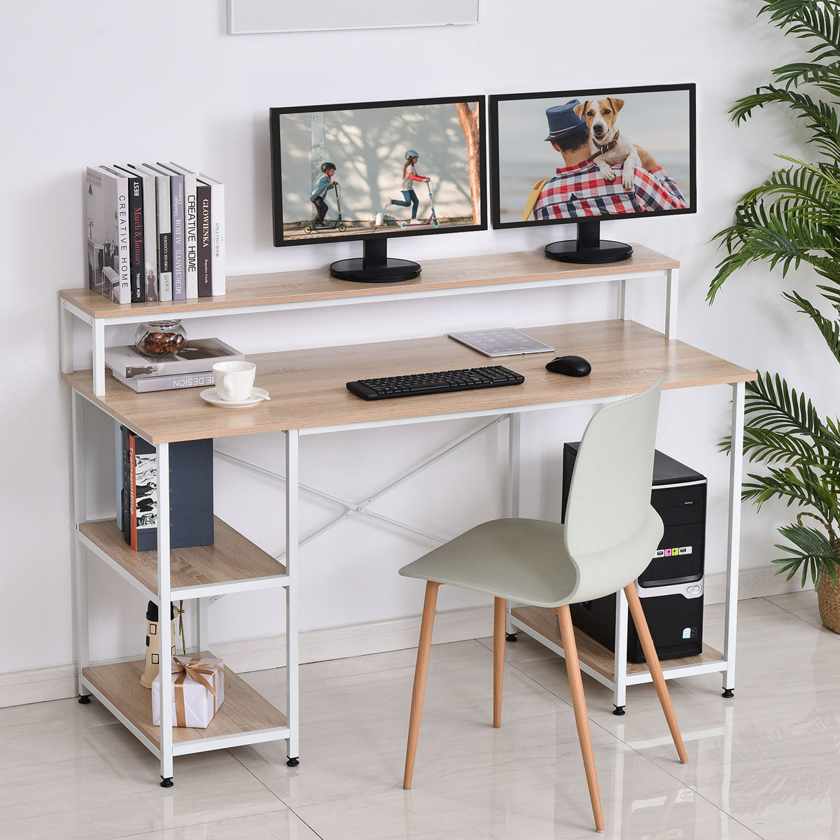 Inbox Zero Minjo 55'' W Rectangle Computer Desk with Hutch | Wayfair
