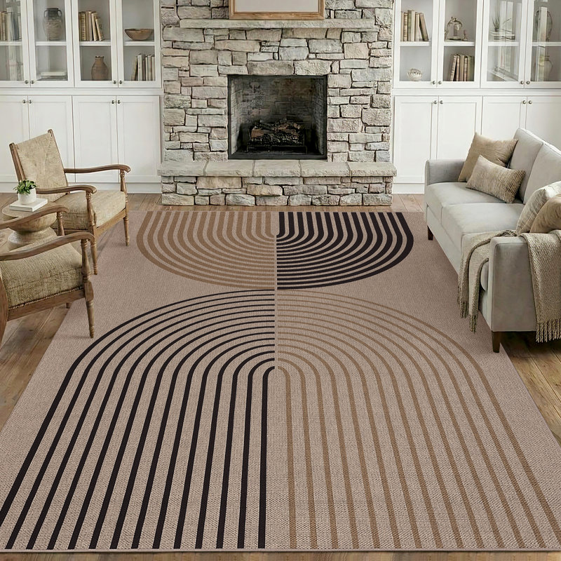 Modern Arch Striped Easy Jute Rug - Indoor Outdoor, Non-Slip, Washable, Mark Resistant, Non-Shedding Carpet for Bedroom, Living Room