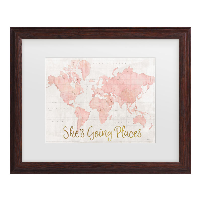 Art encadré mat Sue Schlabach «Across The World Shes Going Places Pink», H 13,75 po x l 16,75 po x P 0,75 po, Brun