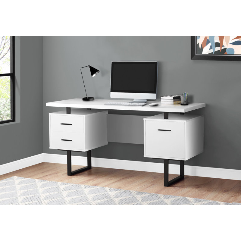Bureau d'ordinateur à configuration à gauche ou à droite avec tiroirs de rangement pour le bureau personnel Jazarian, Chrome