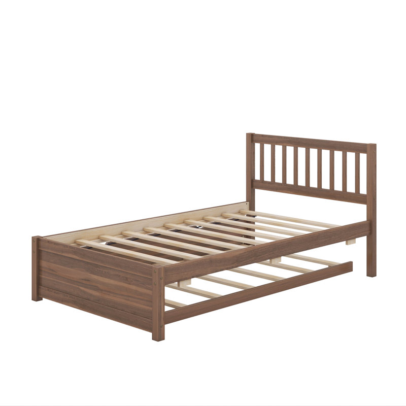 Lit plateforme simple en bois avec lit gigogne Modern Design, Noyer