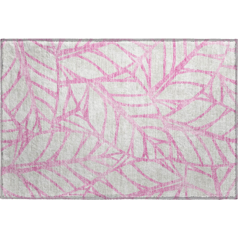 Premium Machine Washable Lisse Pink Rug, Rectangle 1'8" x 2'6"