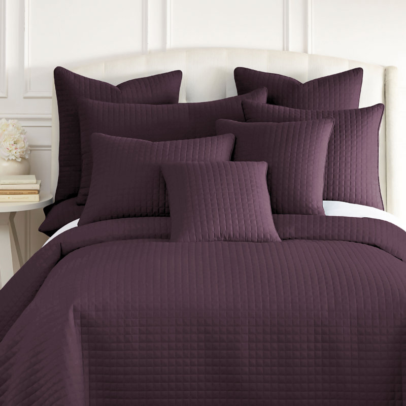 Vilano Springs 2-Piece Microfiber Embroidered Quilted Sham Covers, Purple, 20" H x 36" W