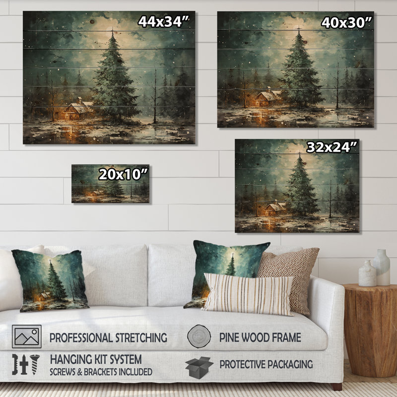 Minimalisme, arbre de Noël forêt I - pin sur bois, H 24 po x l 32 po
