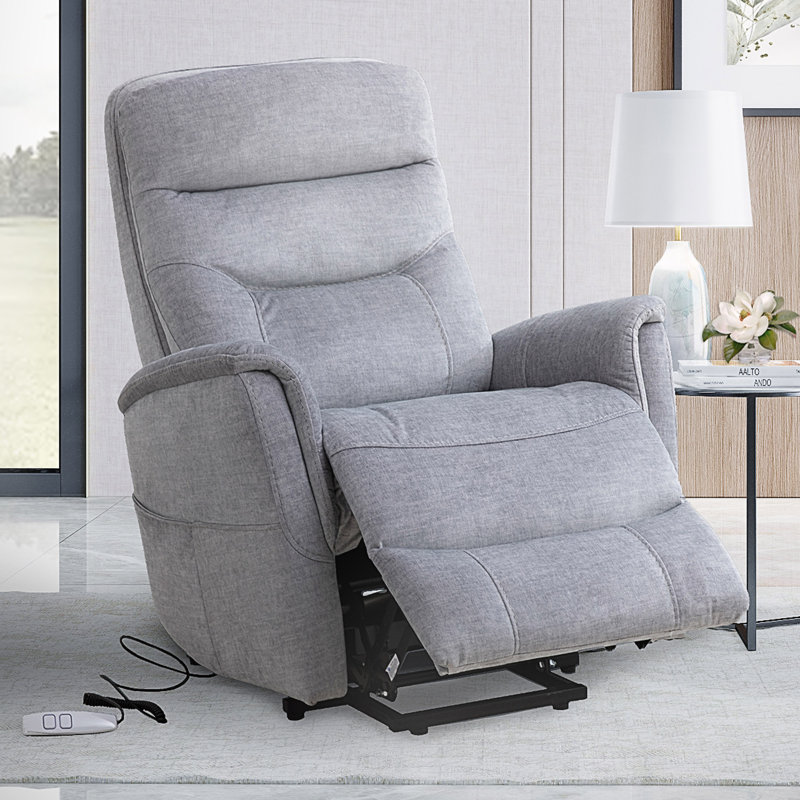 Akeelah 33" Upholstered Power Lift Assist Recliner with Articulating Headrest with Flared Arms, Capri Silver, 100% Polyester