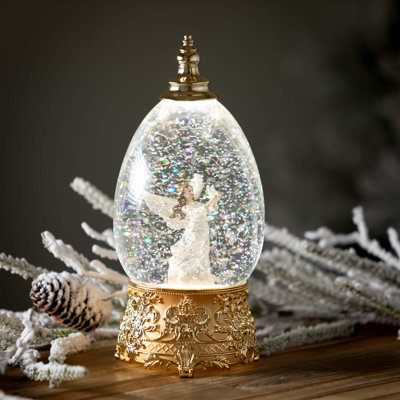 11" Christmas Lighted Angel Shimmer Globe, Gold
