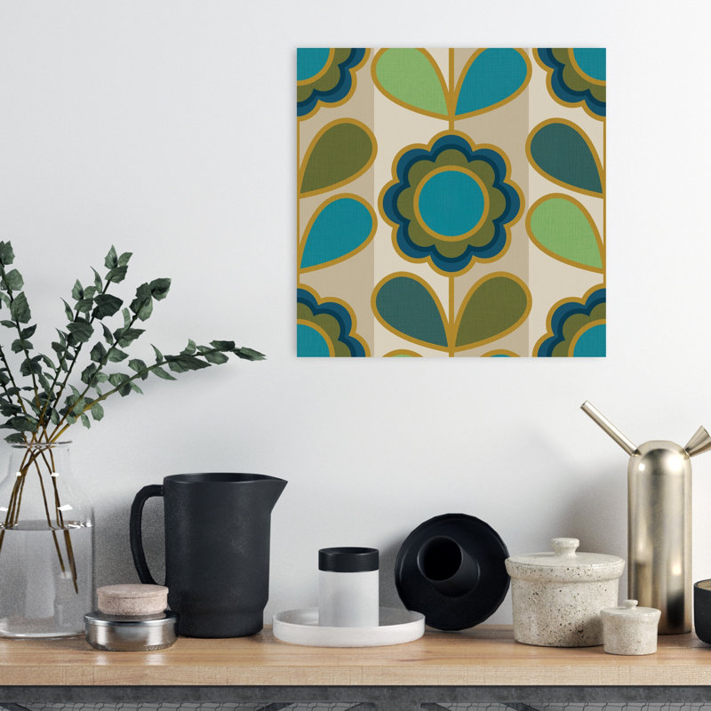 Affiche murale florale abstraite géométrique rétro de style Mid-Century Modern, 18" H x 18" W