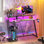 Bureau de jeu avec support pour écran et support pour unité centrale, bureau d'ordinateur avec prise de courant et lumières à DEL RVB, bureau à domicile avec porte-gobelet et crochet pour casque d'écoute