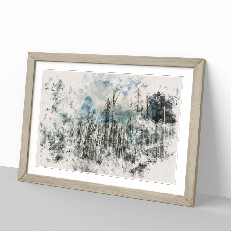 Winter Forest Vol.2 Watercolour - Picture Frame Graphic Art, 65cm H x 90cm W x 2cm D, Oak