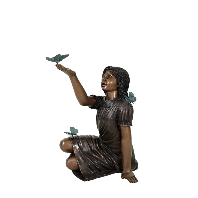 Sculpture de bronze fille de bronze assise avec papillons
