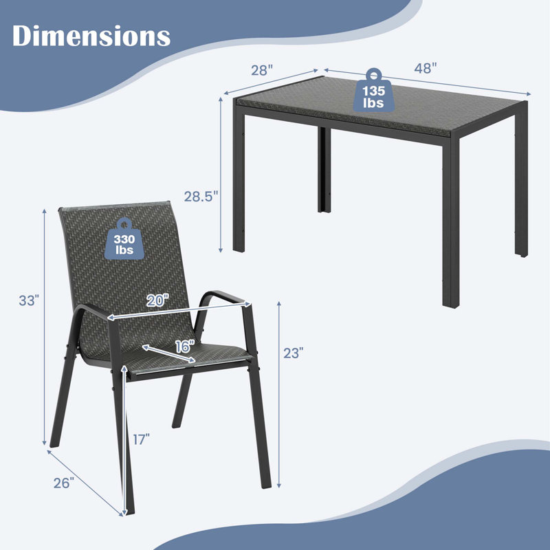 Ensemble de table et chaises d'extérieur en rotin pour osier tissé 5 pièces Ebern Designs