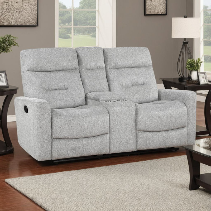 Dashai 70.5'' Transitional Chenille Manual Double Reclining Loveseat with Center Storage Console & Integrated Cup Holders