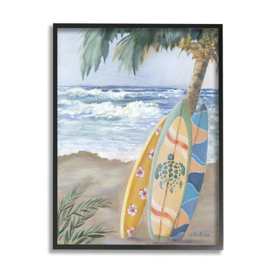 " Fun Summer Surfboards Leaning Palm Tree " by Pam Britton