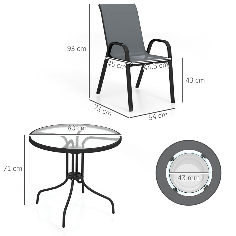 Round 5 - Pieces 4 - Person 80Cm L Outdoor Table Set, Grey/Clear/Black