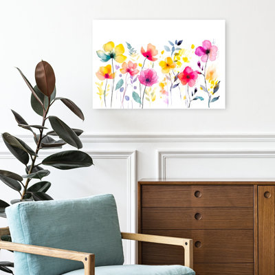 Vibrant Watercolor Flowers Abstract Colorful Delicate Flower Nature Wall Art Print 1 Piece Wrapped Canvas Wall Art