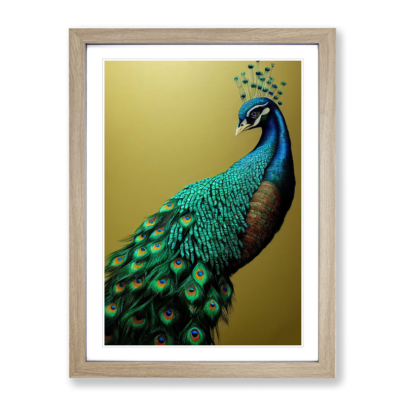 View Of A Peacock No.3 - Wall Art, 36cm H x 27cm W, Oak Framed, White