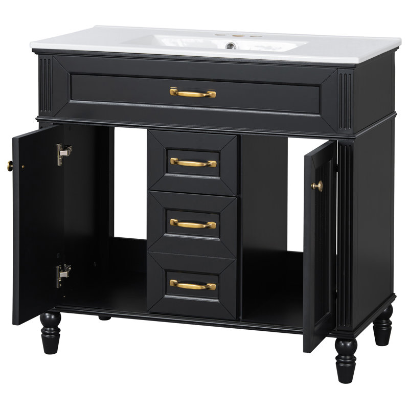 Meuble-lavabo 36 po avec lavabo, Noir