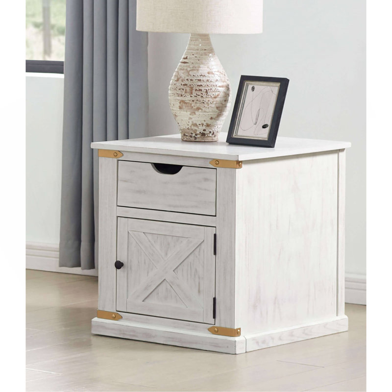 Table de bout de style rustique blanc antique avec table de bout et tiroirs