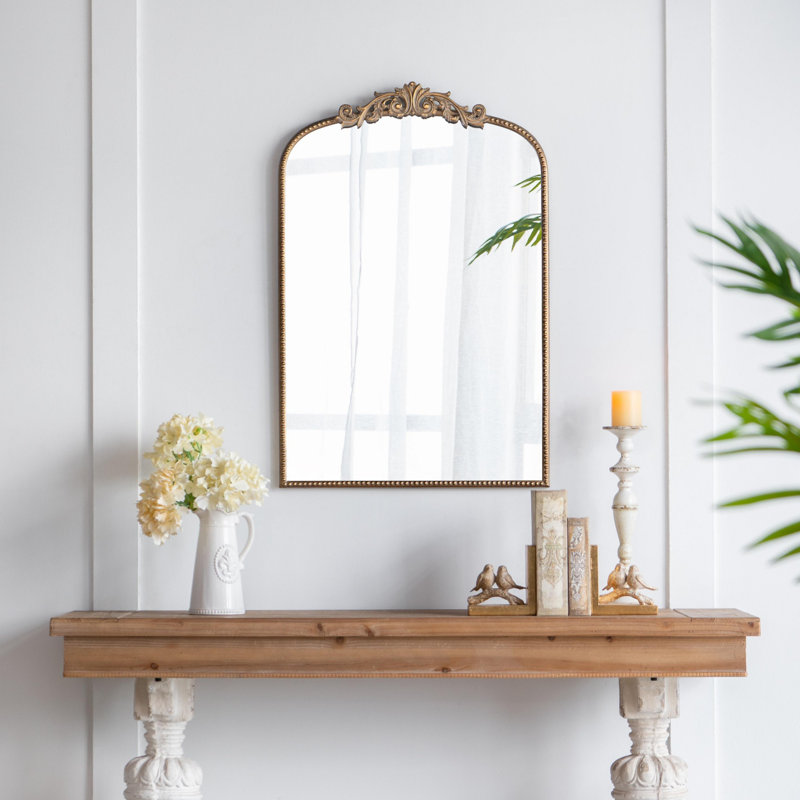 Miroir d'appoint d'inspiration baroque, Doré, 36 po x 24 po