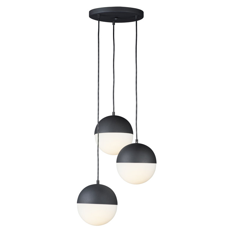 Luminaire suspendu sphérique à intensité variable 3 lumières Hastings, Noir, noir, noir, noir
