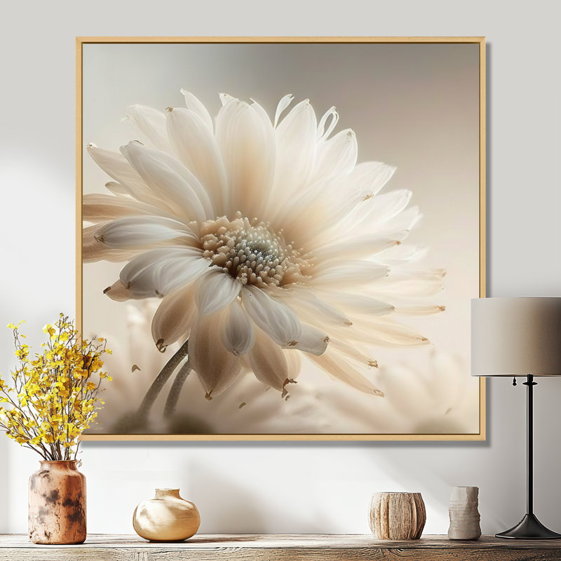 Art sur toile Gerbera blanc III - Gerbera, H 16 po x l 16 po, Cadre flottant érable