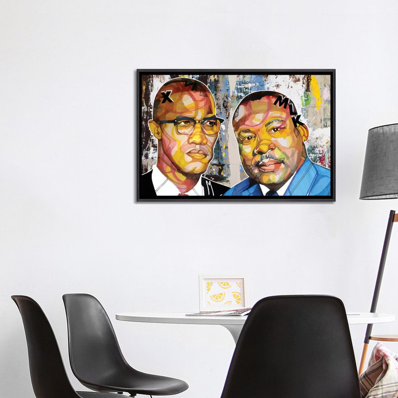 Malcolm X Martin - impression d'art graphique, Pas de tapis, H 26 po x l 40 po x 1,5 po, Toile avec cadre noir patiné