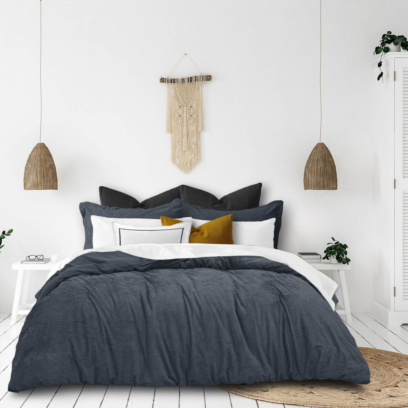 Bluford Velvet Duvet Cover Set, King Duvet Cover + 2 King Shams, Gray
