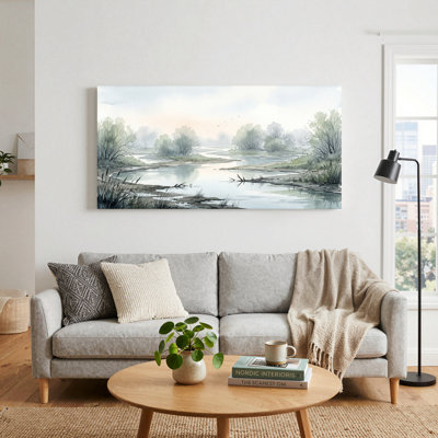 Ensemble de 1 tableau sur toile représentant un paysage à l'aquarelle