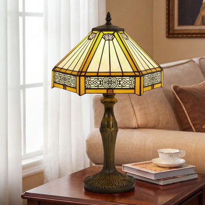 18.5 Inch Modern Stained Glass Table Lamp, LED Included, Nightstand Lamp for Bedroom, Living Room, Office, Desk, Reading Area