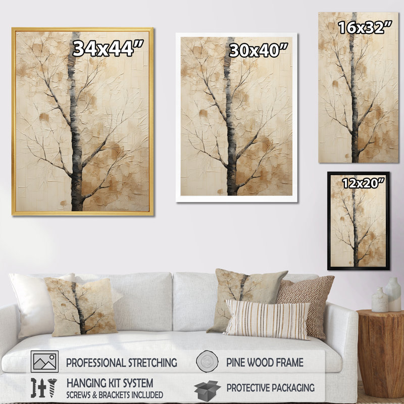 «Beige Trees Oak Solitude IV», reproduction sur toile, Toile tendue, H 32 po x l 16 po x P 1 po