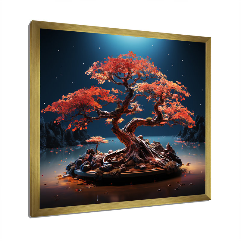 Neon Coral Bonsai Euphoria I, reproduction d'art sur toile, H 16 po x l 16 po x P 1 po, Cadre doré simple
