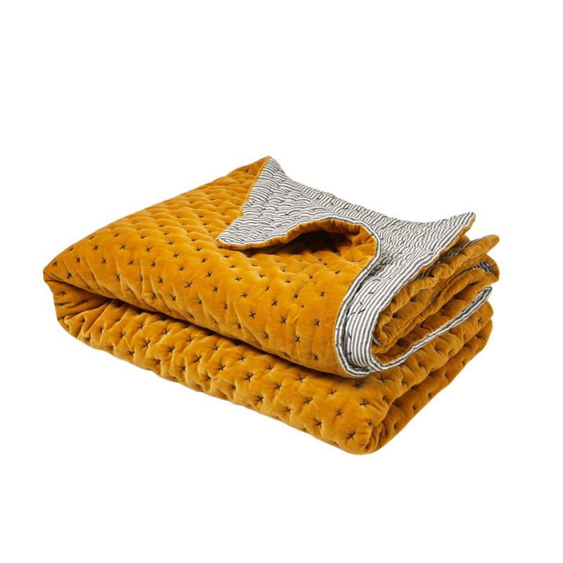 Cotton No Pattern Bedspread, W170 x L260cm, Orange