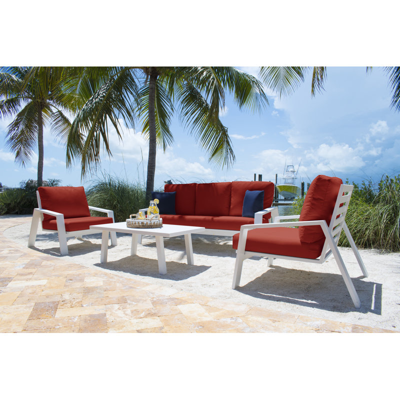 Mykonos 5 - Person Outdoor Seating Group with Cushions, Canvas Jockey Red Sunbrella® Canvas