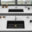 Évier de cuisine en granite noir 33 po x 19 po 9,39 po, poste de travail encastré, réducteur de bruit, hygiénique et lisse, livré avec crépines, montage à crépine, évier à quartz 9,39 po, poste de travail-130631255