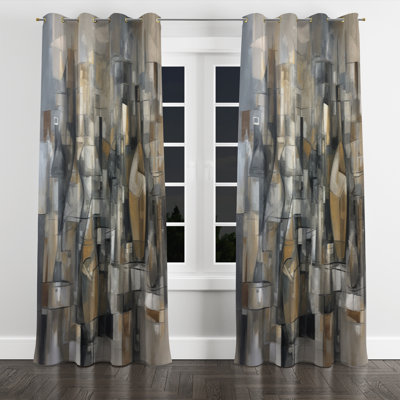 Mid Century Chromatics I - Abstract Midcentury Velvet Blackout Grommet Curtain - 1 panel