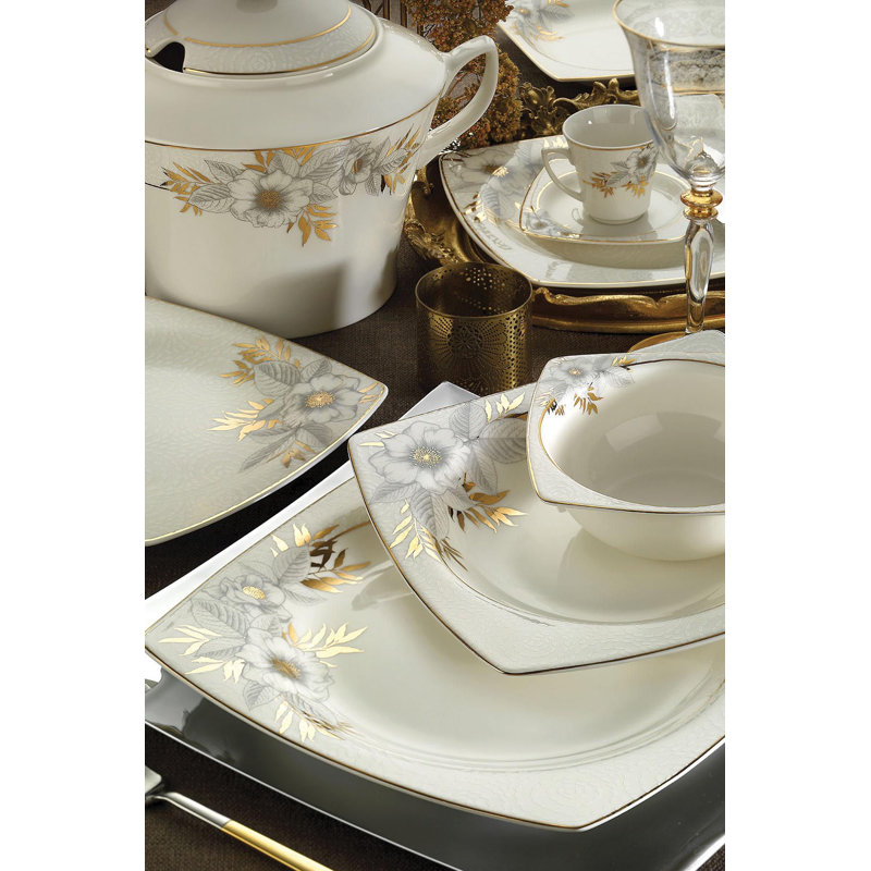 Hallock Bone China Dinnerware Set 67 Piece - Service for 12