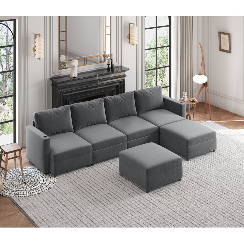 Canapé modulaire 6 pièces avec rangement sous le siège, Gris chenille
