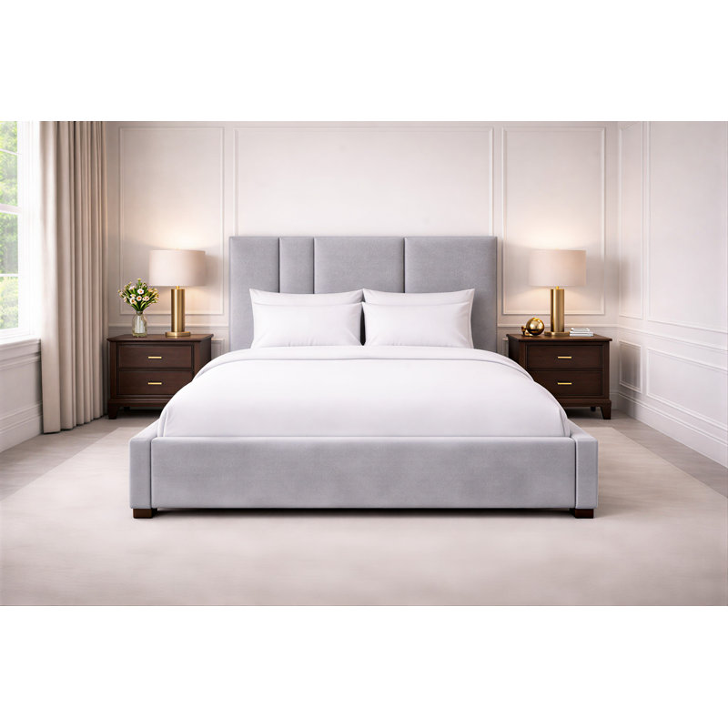 Upholstered Bed, California King, Silver