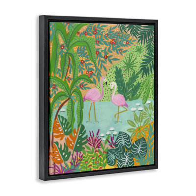 Flamants dans un cadre flottant en pointillé, design par Nabeela Rumi