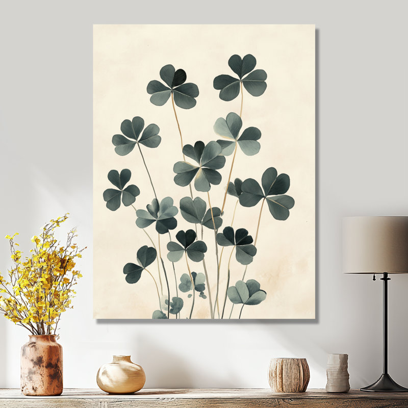 Feuilles de trèfle verdoyantes - Tableau encadré de verdure, H 44 po x l 34 po, Toile tendue