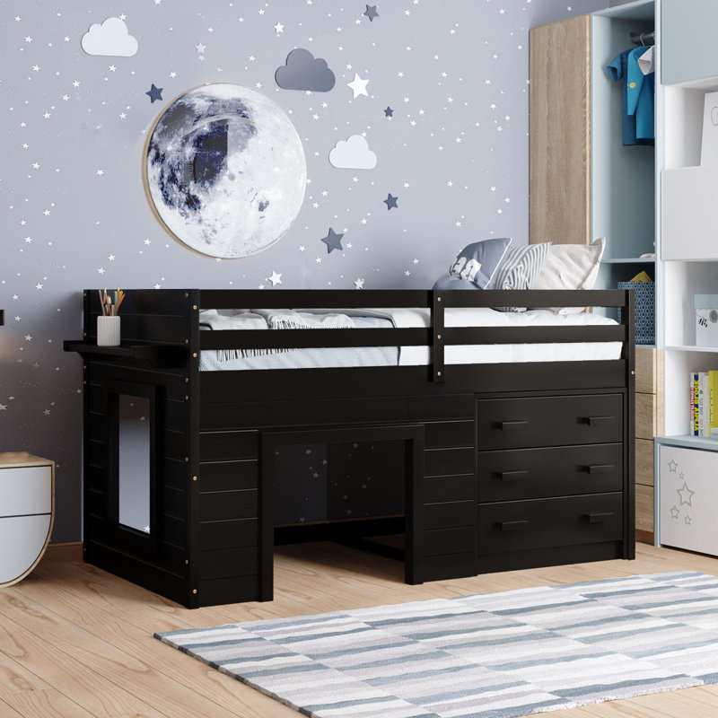 Donatello Kids Twin Loft Bed with Drawers, Espresso