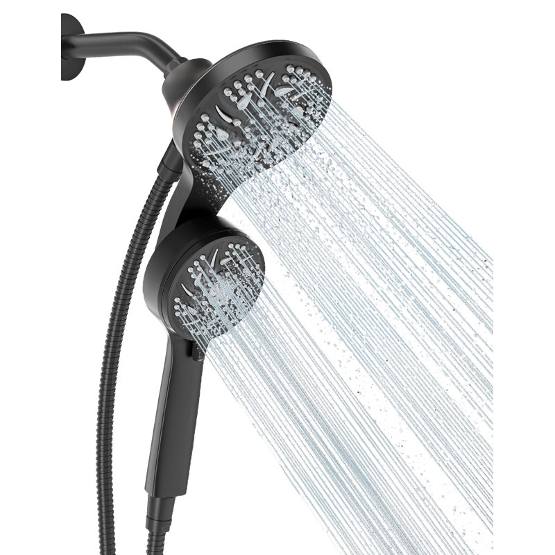 3-Way Shower Head Combo, Hand Held Shower & Rain Shower,High Pressure, Stainless Steel Hose, Matte Black