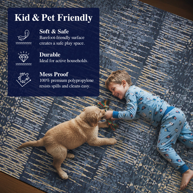 Tapis intérieur bleu indigo abstrait Hause, Rectangle 2 pi 3 po x 3 pi 11 po