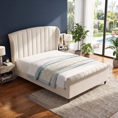 Lit capitonné arqué Modern, grand, velours crème