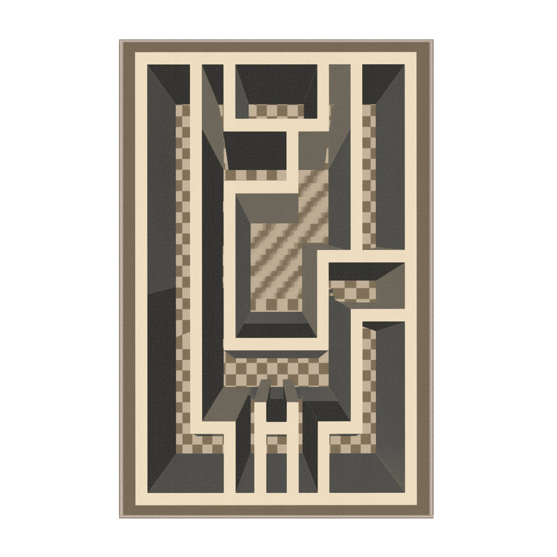 Tapis à carreaux brun et beige Pantelis lavable à la machine, 8 x 12