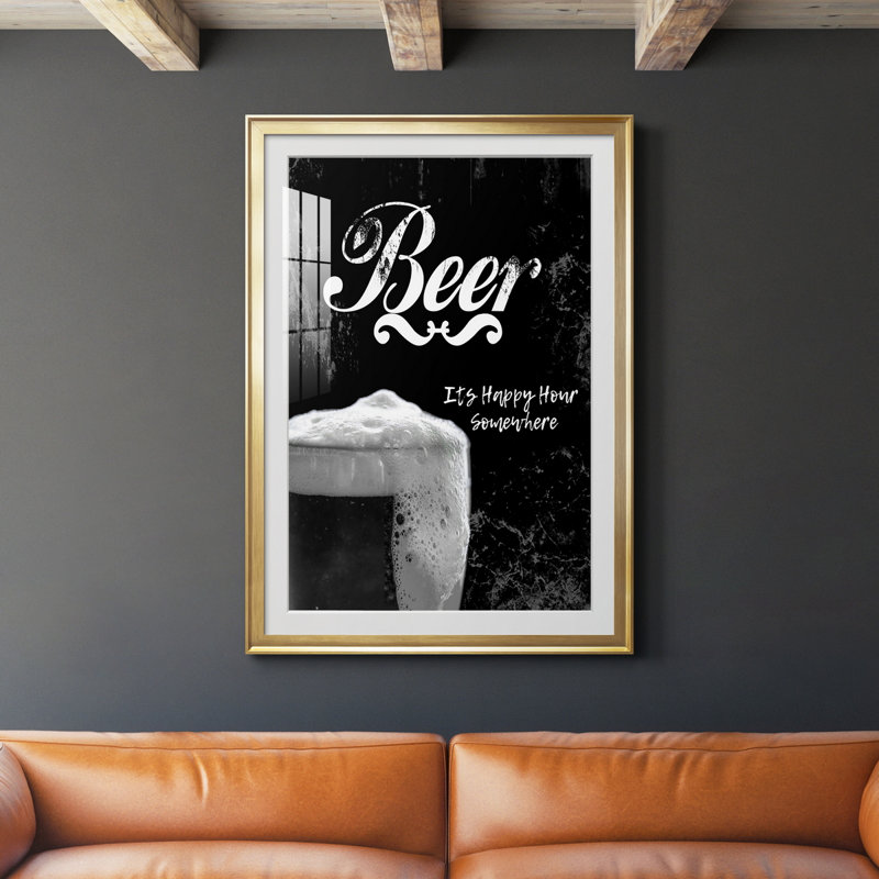 Beer - art textuel avec cadre photo, Or, H 30,5 po x l 42,5 po x P 1,5 po