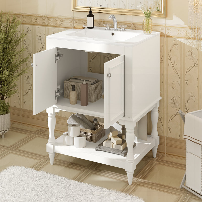 Meuble-lavabo moderne 24 po avec lavabo en céramique, Blanc