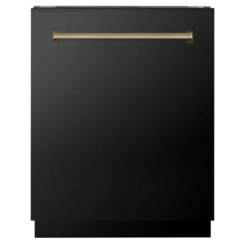 ZLINE Autograph 24 in. Tallac 3rd Rack Black Stainless Steel Dishwasher with Handle, 51dBa, Champagne Bronze