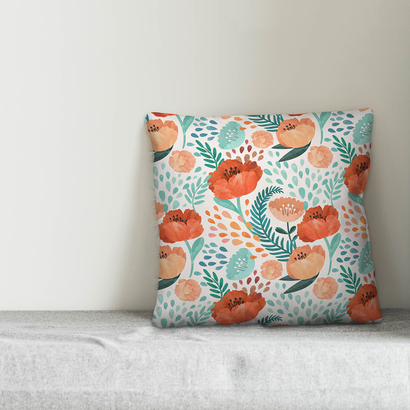  Coussin Painterly, Polyester / Bourre en polyester, 20 po x 20 po, Vert / vert mer / rouge