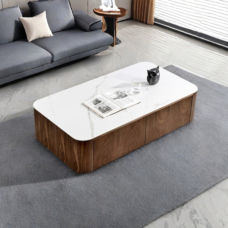 Table basse moderne simple carrée, H 15 po x L 51,2 po x l 27,6 po, Blanc, Noyer